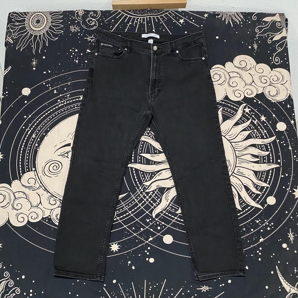 Calvin Klein Straight Jeans Men's 38x29 Black Cotton Denim Slim Travel Stretch